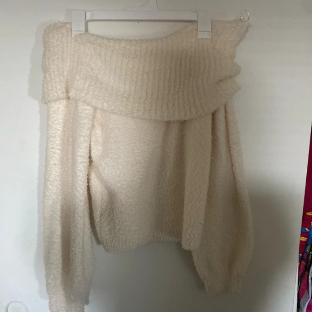 Pink Rose Cream Knit Off-the-Shoulder Sweater